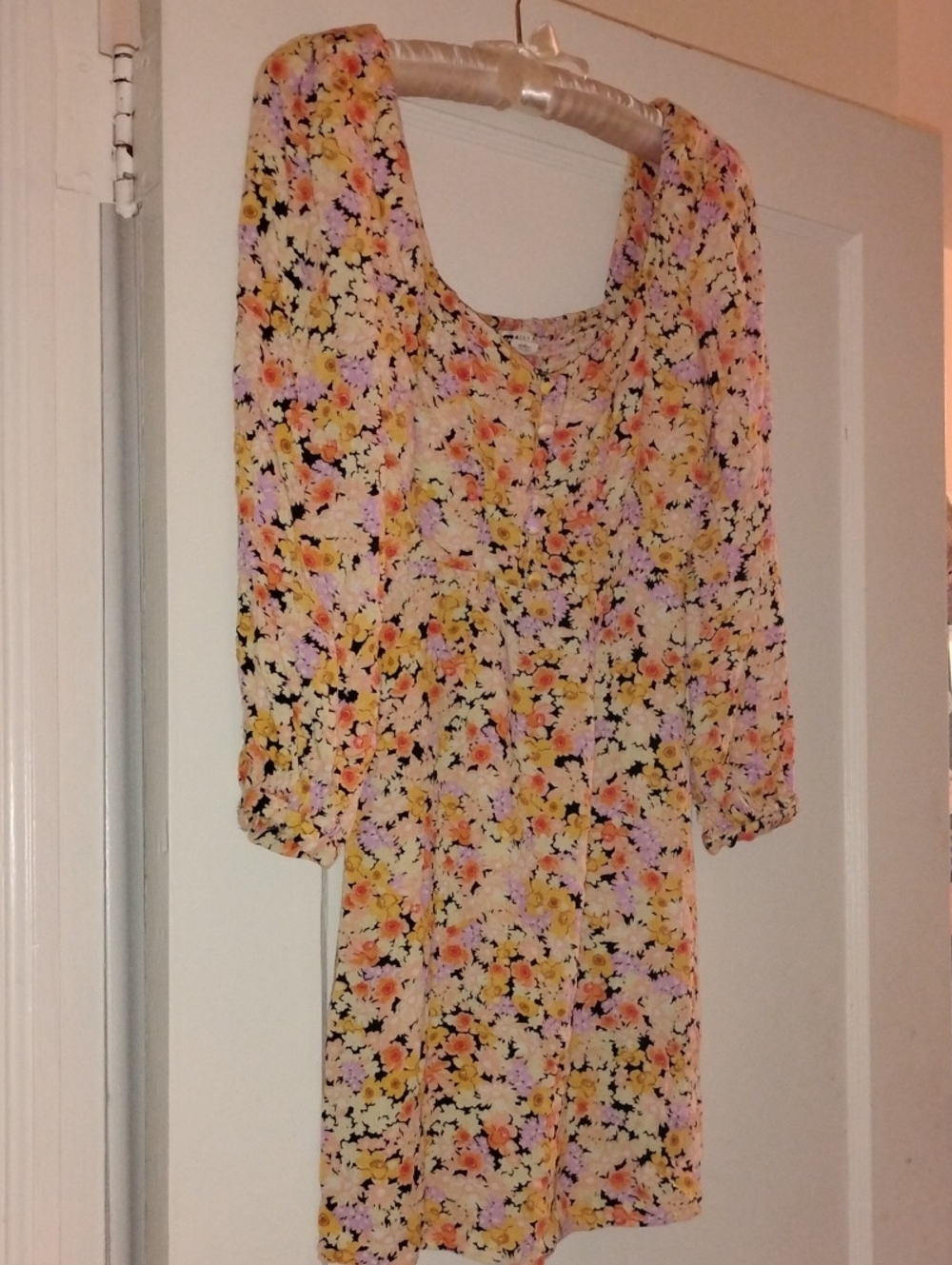 Floral Scoop Neck Women’s Dress - Yellow Pink Floral